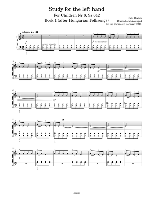B. Bartok, For Children, Vol. 1, Nr.6, Study for the left hand