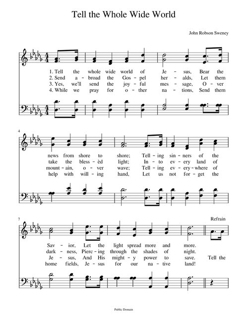 Tell the whole wide world of Jesus - John Robson Sweney