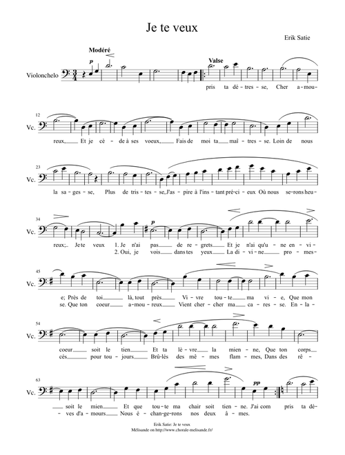 Erik Satie Je te veux chelo solo