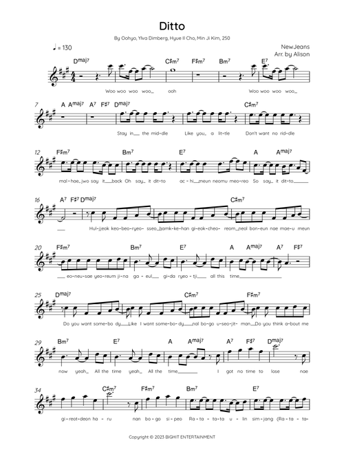 Ditto (Arr. Arr. Alison) - Newjeans (Lead Sheet - Fake Book)