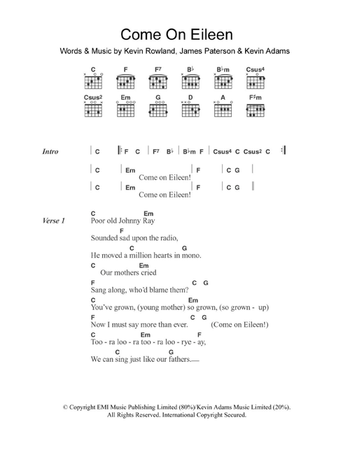 Come On Eileen - Dexy's Midnight Runners (Guitar Chords-Lyrics)