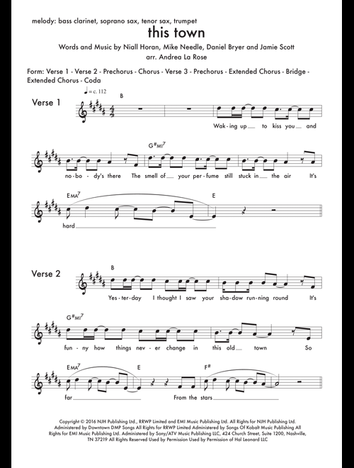 This Town (Arr. Andrea La Rose) - Niall Horan (Small Ensemble)