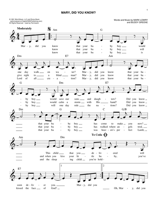 Mary, Did You Know? - Kathy Mattea (Easy Lead Sheet - Fake Book)