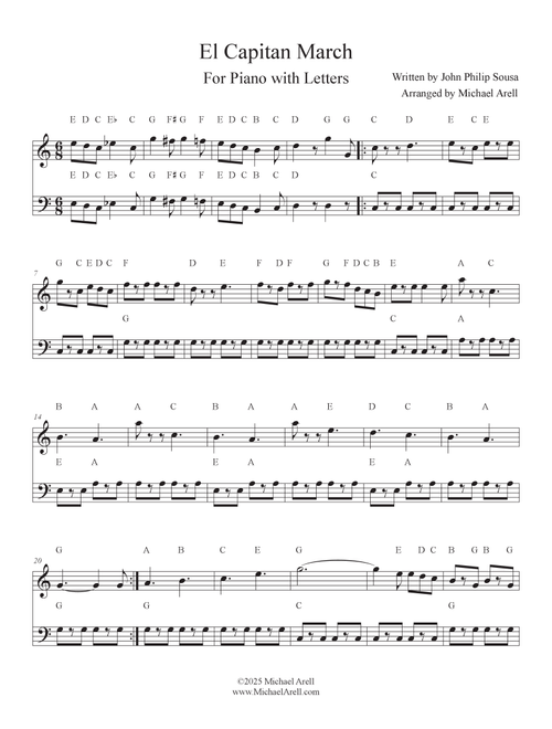 El Capitan March for Piano (Arr. Michael Arell) - United States Marine Band (Easy Piano)
