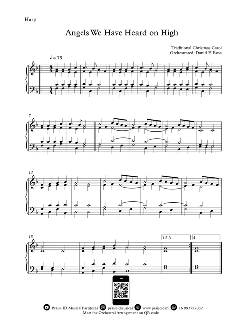 Angels We Have Heard on High  - Gloria in excelsi Deo - Easy Harp (Arr. Daniel H Rosa) - Traditional Christmas Carol (Harp)