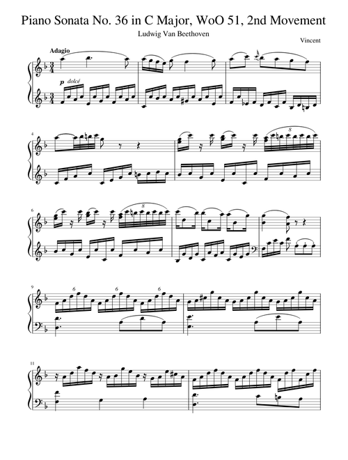 Beethoven - Piano Sonata No. 36 in C Major, WoO 51, 2nd Movement