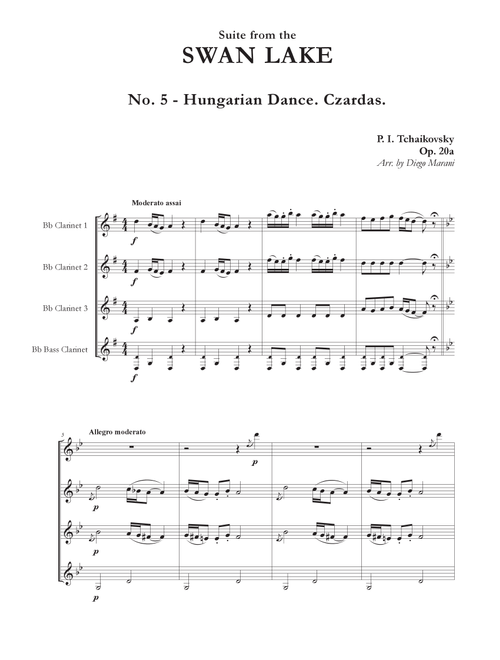 "Hungarian Dance. Czardas" from Swan Lake Suite for Clarinet Quartet (Arr. Diego Marani) - P. I. Tchaikovsky (Woodwind Ensemble)