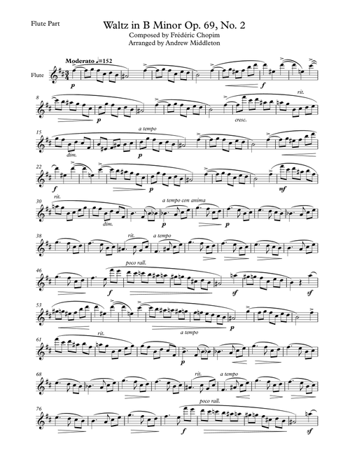 Waltz in B Minor Op. 69, No. 2 for Flute & Piano (Arr. Andrew Middleton) - Frederic Chopin (Flute Solo)