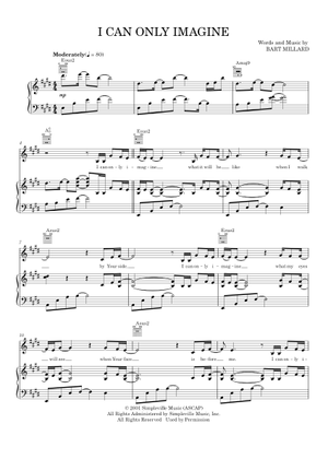 I Can Only Imagine Sheet Music with Chords for Piano, Violin, Guitar