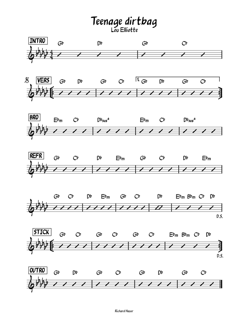 Teenage Dirtbag Lou Elliotte Sheet music for Piano (Solo)