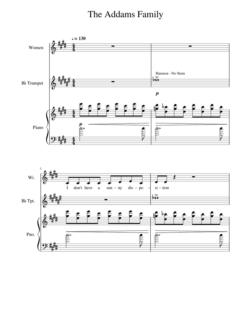 The Addams Family Pulled Sheet music for Piano, Female, Trumpet in b