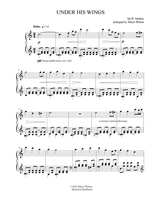 UNDER HIS WINGS piano solo early advanced (Arr. Meryt Wilson) - Ira D. Sankey (Piano Solo)