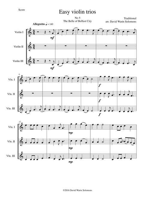 The Belle of Belfast city (I'll tell my ma) for violin trio (Arr. David Warin Solomons) - Traditional (Violin Solo)