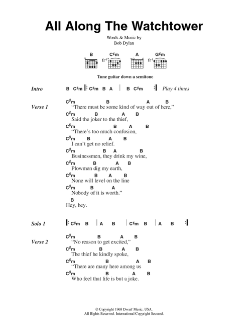 All Along The Watchtower - Jimi Hendrix (Guitar Chords-Lyrics)