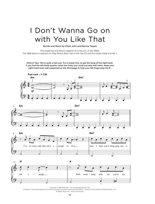 I Don't Wanna Go On With You Like That - Elton John (Really Easy Piano)