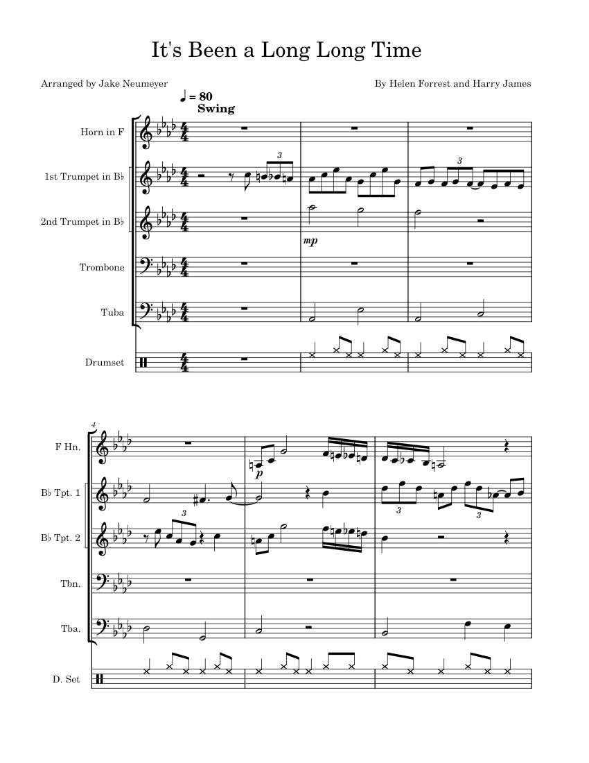 Its been a long, long time Harry James for brass quintet Sheet