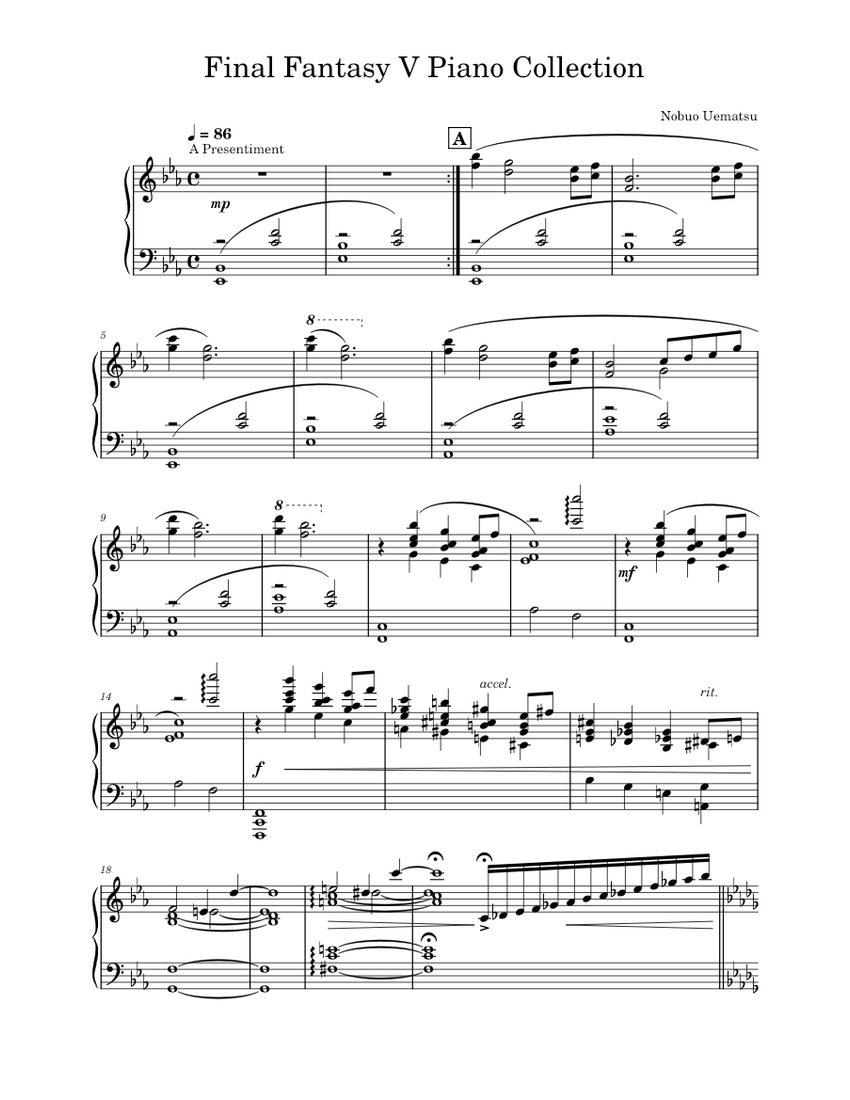 Final Fantasy V Piano Collections Sheet Music for Piano