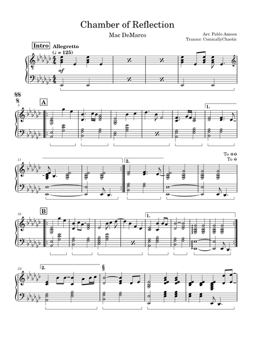 Chamber of reflection – Mac DeMarco (Piano)