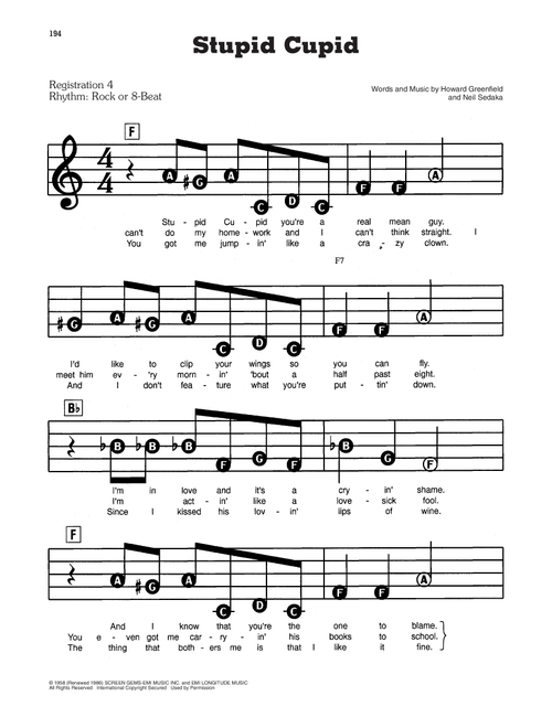 Stupid Cupid - Connie Francis (E-Z Play Today)
