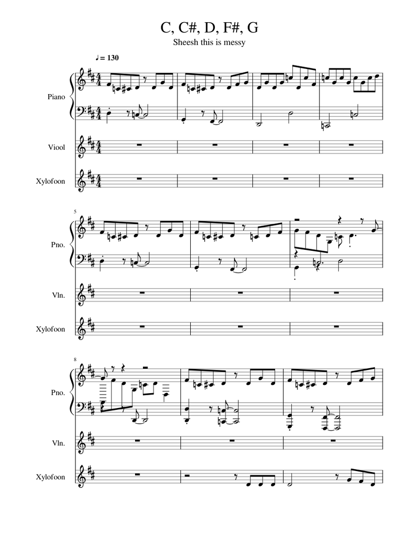 C, C, D, F, G Sheet music for Piano, Xylophone, Strings group (Mixed Trio)