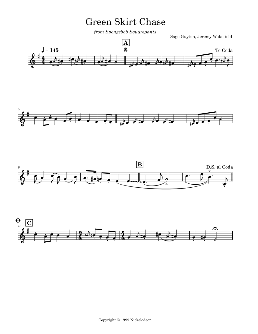 Green Skirt Chase Sheet music for Clarinet in b flat Solo Musescore
