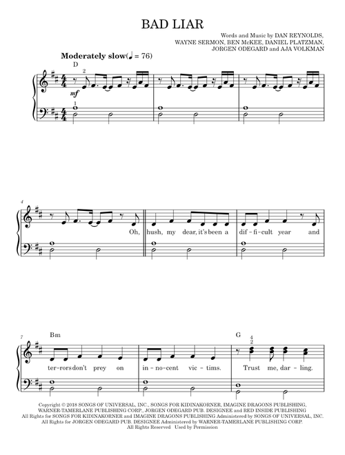 Bad liar - Imagine Dragons (Easy Piano)