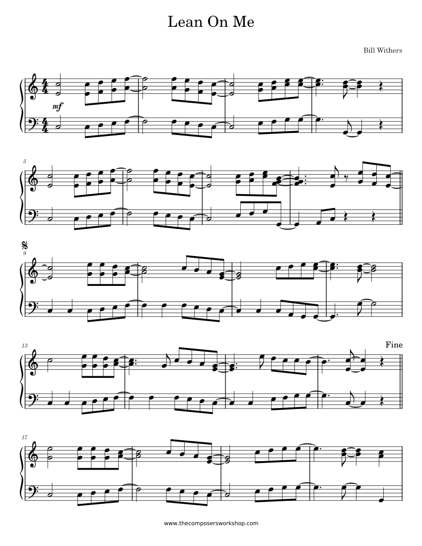Lean On Me – Bill Withers Sheet Music for Piano (Solo) easy | MuseScore.com