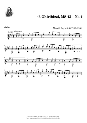 43 Ghiribizzi, MS 43 – No.12 – Niccolò Paganini - Tablature Sheet