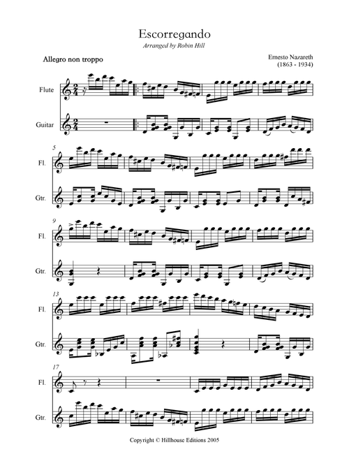 Escorregando (arranged for flute and guitar) (Arr. Robin Hill) - Ernesto Nazareth (Small Ensemble)