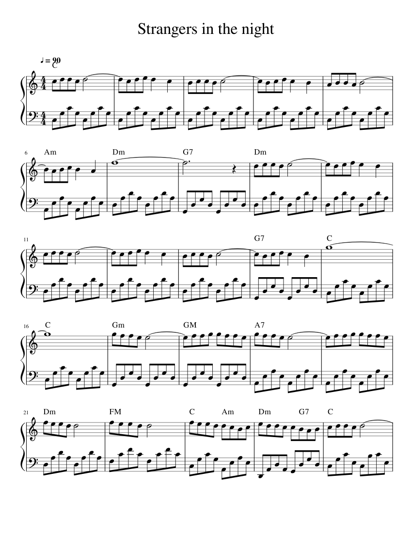 Strangers in the night Sheet Music with Chords for Piano (Solo