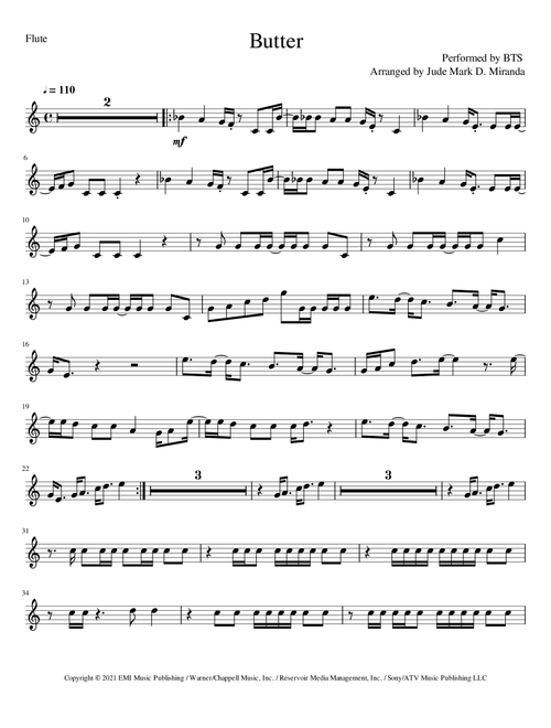 Butter (Arr. JUDE MARK D. MIRANDA) - BTS (Flute Solo)