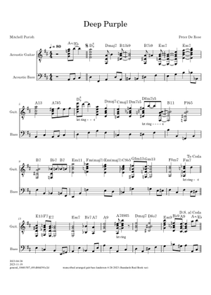 Deep Purple Sheet Music with Chords for Piano (Solo) Easy