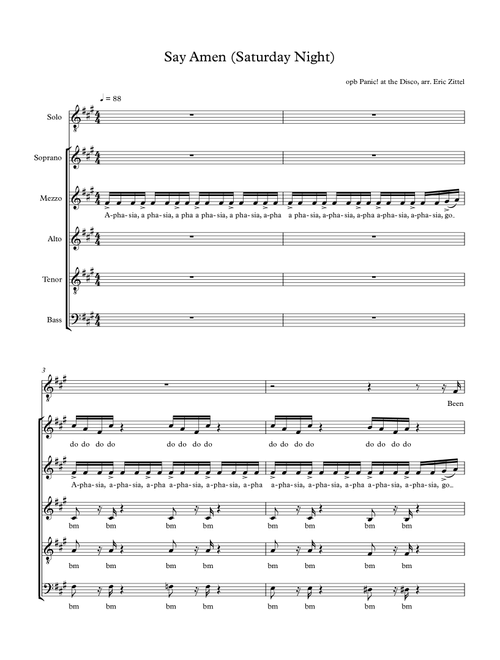 Say Amen (saturday Night) (Arr. Eric Zittel) - Panic! At The Disco (Choral, SATB divisi)