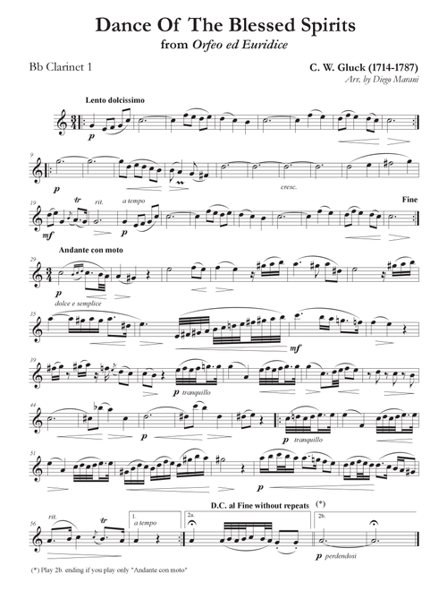 Dance of the Blessed Spirits for Clarinet Quartet (Arr. Diego Marani) - Christoph Willibald Gluck (Woodwind Ensemble)