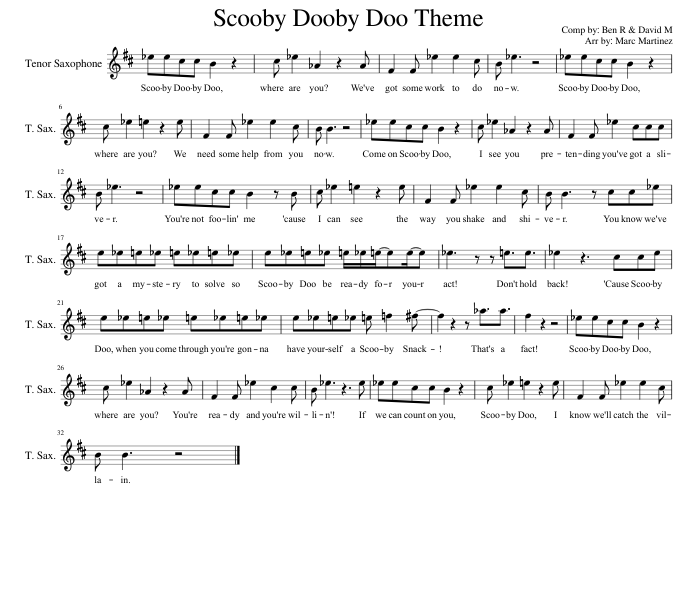 Scooby Dooby Doo Tenor Sax Stand Music Sheet music for Saxophone tenor  (Solo) 