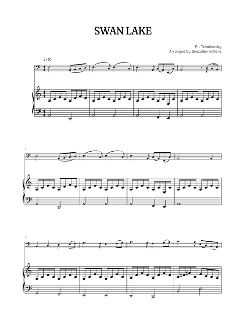 Swan Lake (Theme) • Pyotr Ilyich Tchaikovsky | Cello & Piano Sheet Music (Arr. Benzaiten Editions) - Pyotr Illyich Tchaikovsky (Cello and Piano)