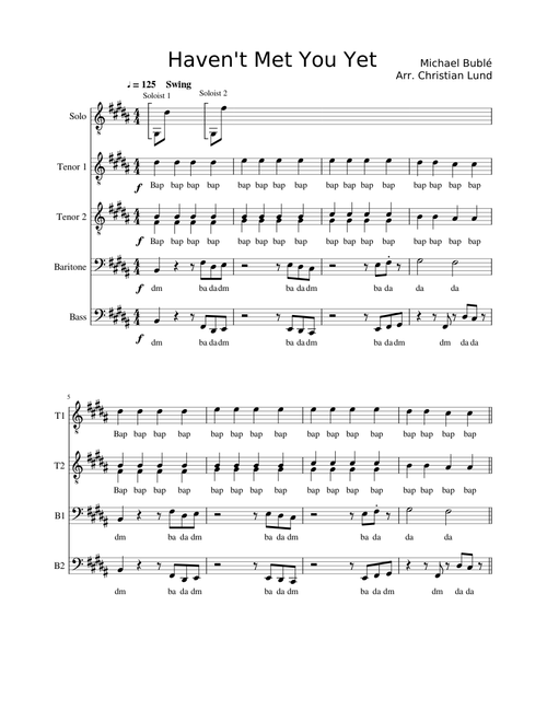 Haven't Met You Yet (Michael Bublé) TTBB Male A Cappella Arrangement
