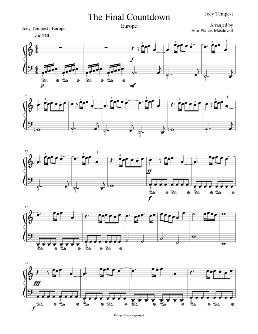 The Final Countdown Sheet Music For Piano (Solo) | Musescore.com