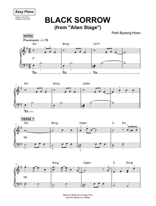 Black Sorrow (from Alien Stage) - Park Byeong Hoon (Easy Piano)