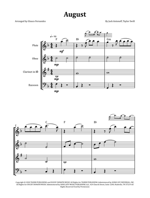 August (Arr. Glauco Fernandes) - Taylor Swift (Woodwind Ensemble)