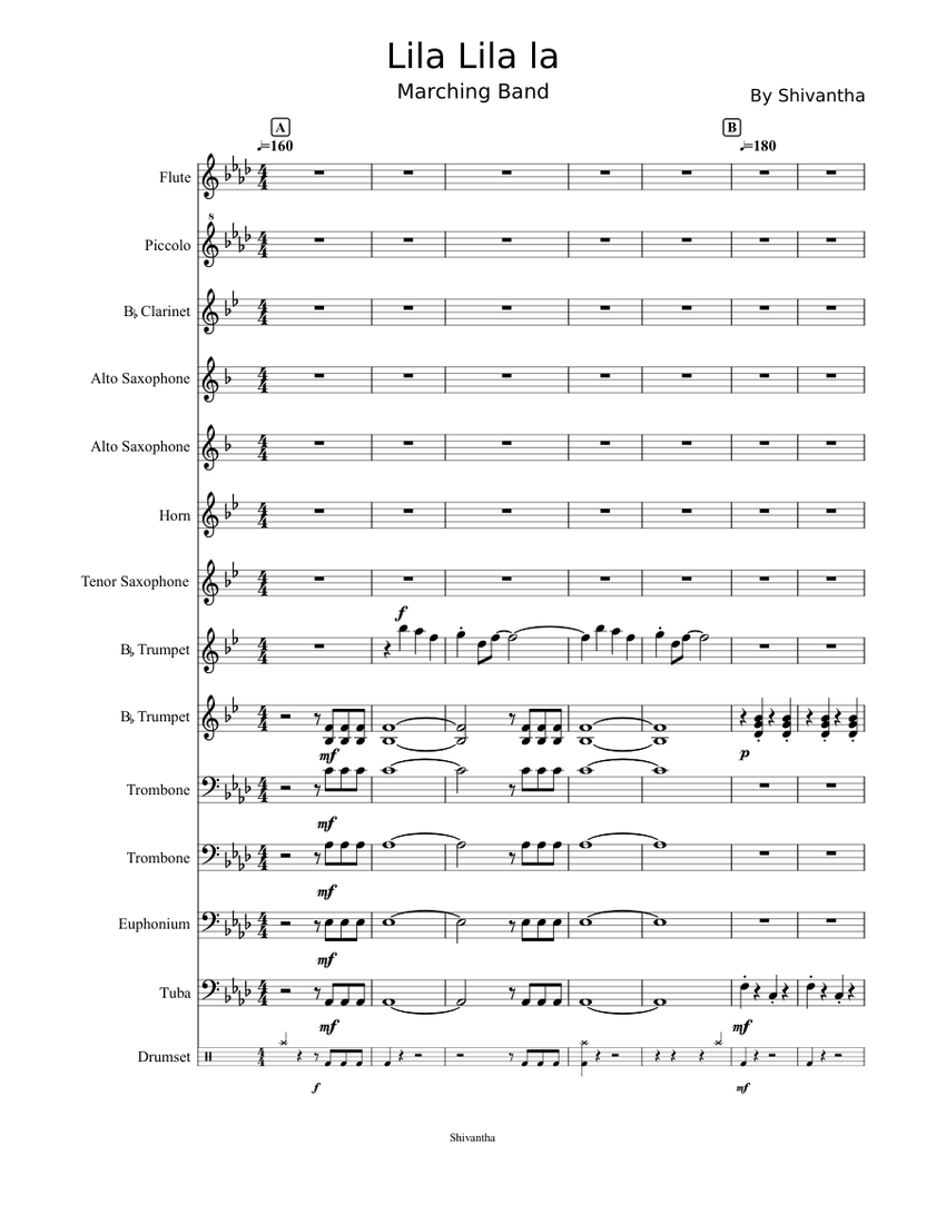 Lila Lila la Sheet music for Trombone, Tuba, Flute, Oboe (Marching Band