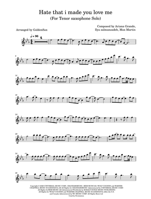 Hate That I Made You Love Me (Arr. GoldenSax) - Ariana Grande (Tenor Sax Solo)
