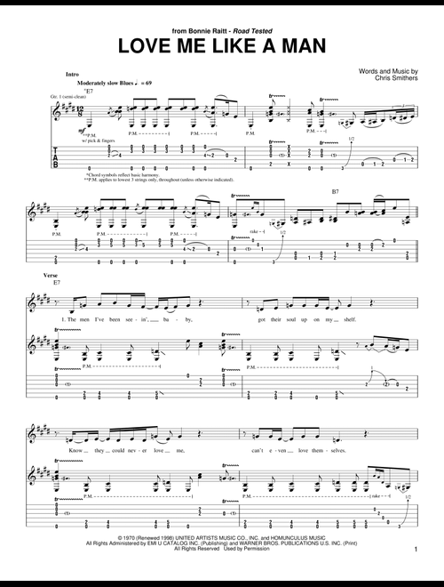 Love Me Like A Man - Bonnie Raitt, Diana Krall (Guitar Tab)