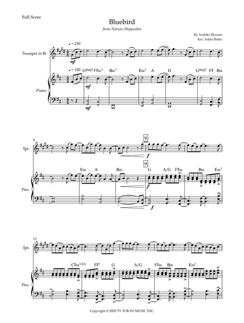 Ikimono Gakari's Blue Bird (Arr. Fabio Britto) - Yoshiki Mizuno (Trumpet and Piano)