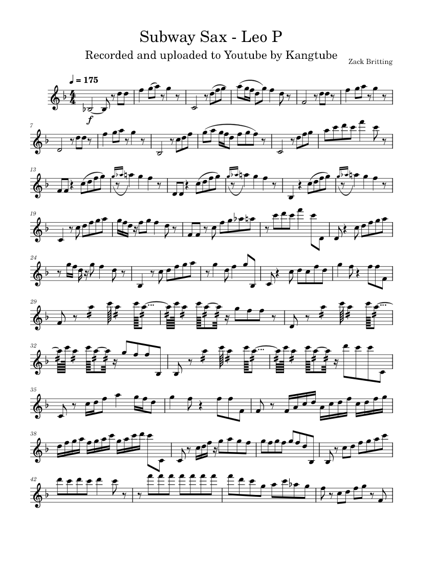 Subway Sax – Leo P Sheet Music for Saxophone baritone (Solo