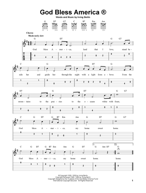 God Bless America - Irving Berlin (Easy Guitar with TAB)