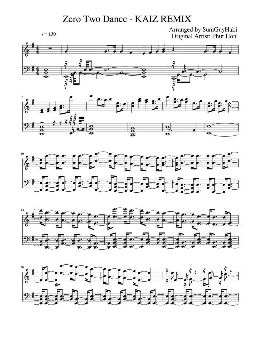 Zero Two Dance Sheet Music for Piano (Solo) | MuseScore.com