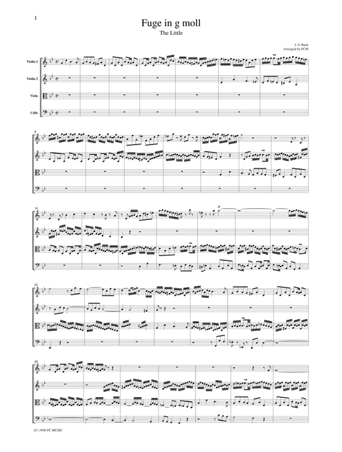 J.S.Bach  Fugue in g moll "The litlle", for string quartet, CB202 (Arr. FCMUSIC) (String Quartet)