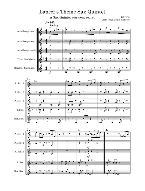 Lancer's Theme - Sax Quintet [Deltarune]