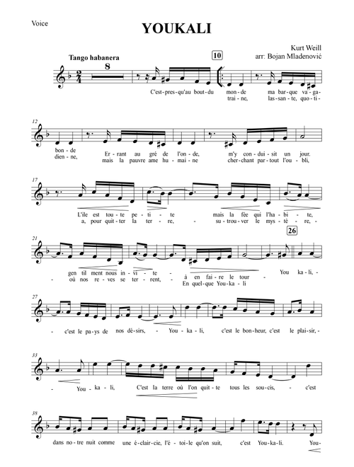 Youkali (Arr. Bojan Mladenović) - Kurt Weill (Lead Sheet - Fake Book)
